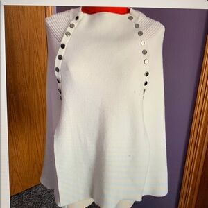 Luii Women's Cape in white/off-white with Metallic Button Details, size medium.